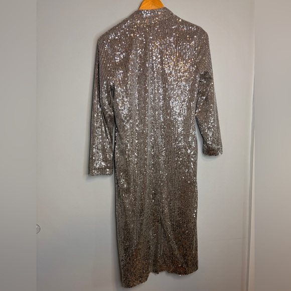 Elegant Silver Sequin Long Cardigan - Picture 11 of 11